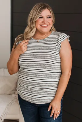 Ivory & Charcoal Striped Knit Top