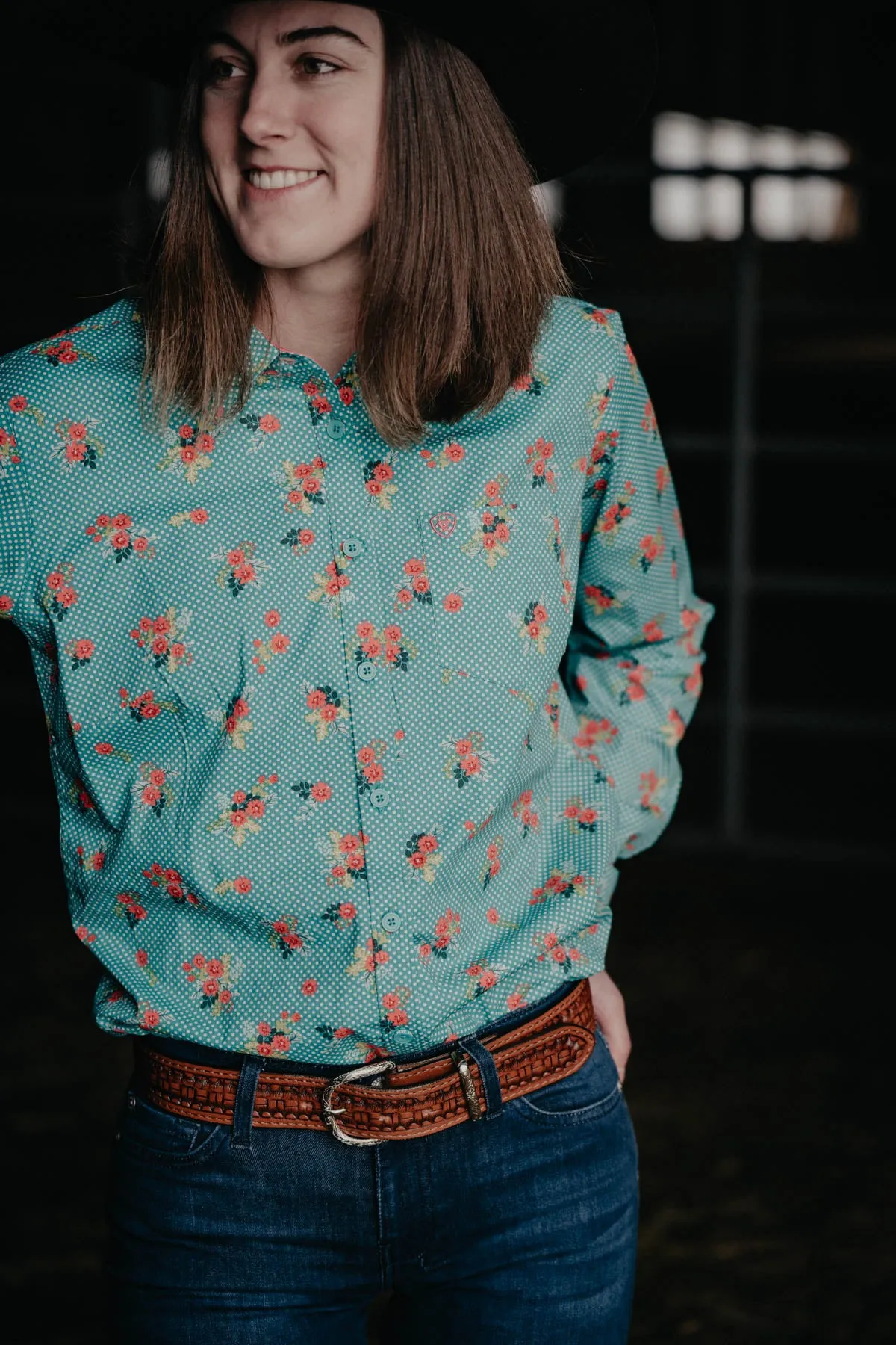 'Arden' Ariat Teal Floral Kirby Shirt (XS Only)