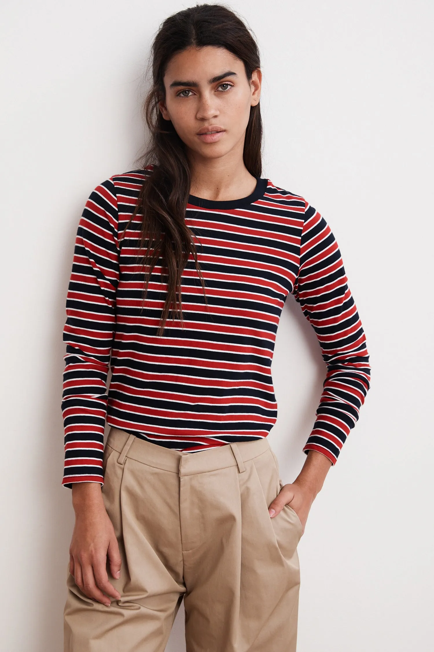 ARTY KNIT STRIPE CREW NECK TOP IN MULTI