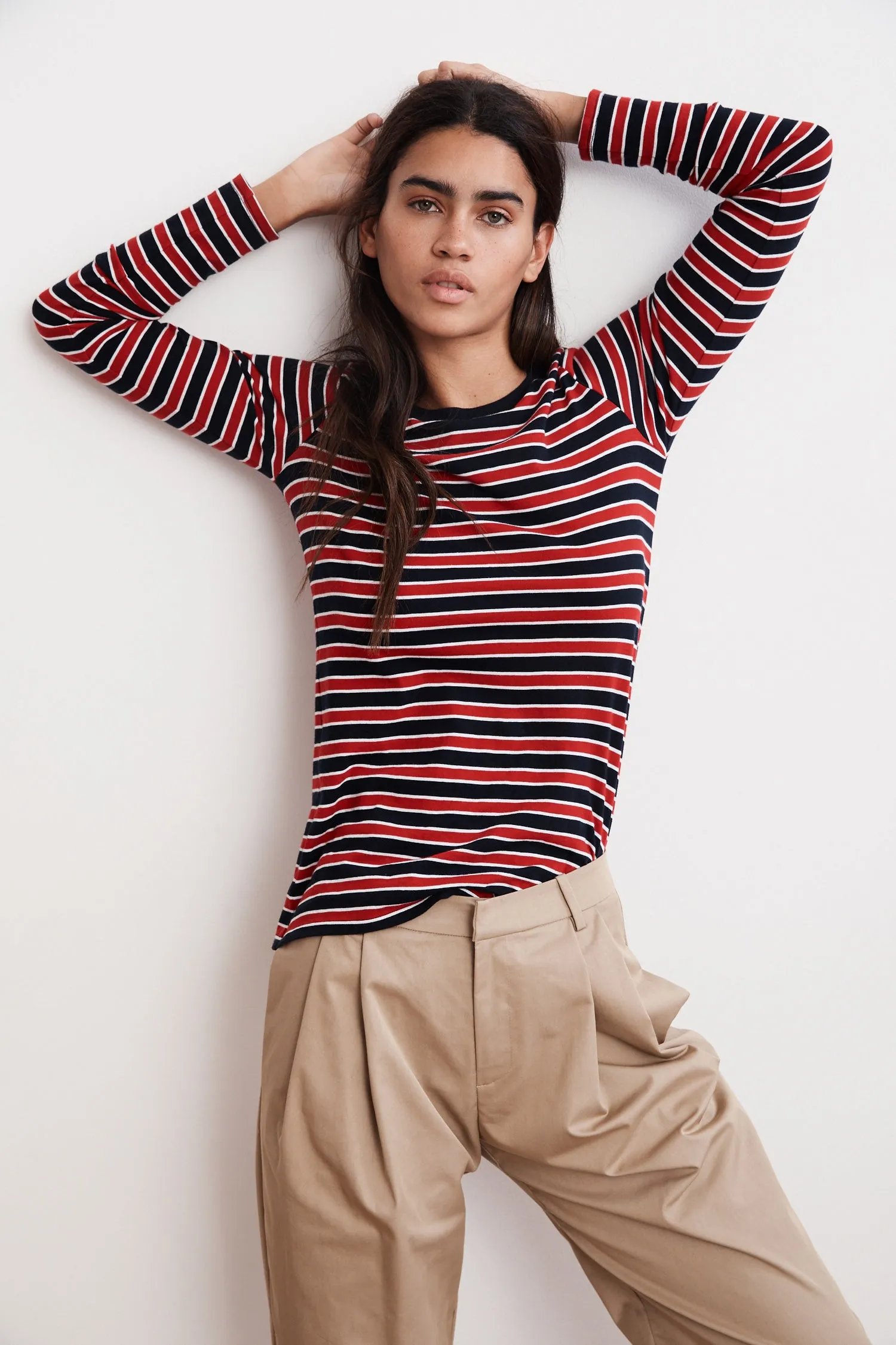 ARTY KNIT STRIPE CREW NECK TOP IN MULTI