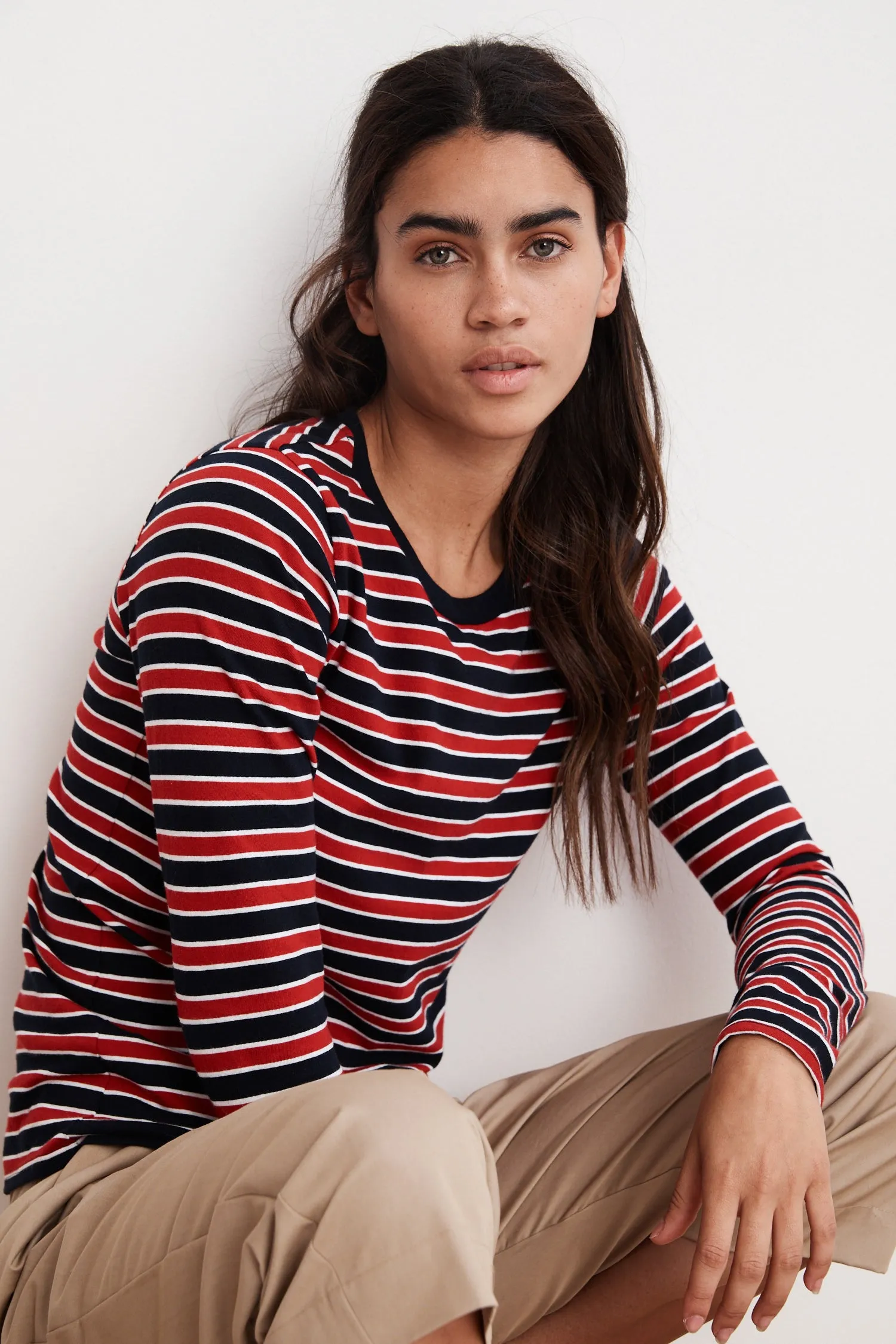 ARTY KNIT STRIPE CREW NECK TOP IN MULTI