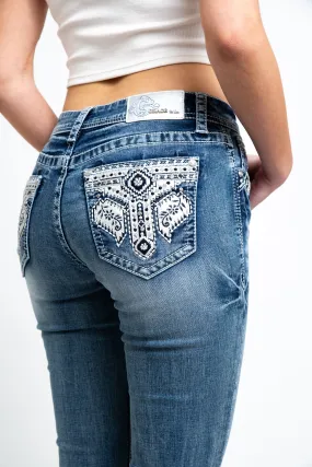 Aztec Embellished Mid Rise Bootcut Jeans - Modify Cut