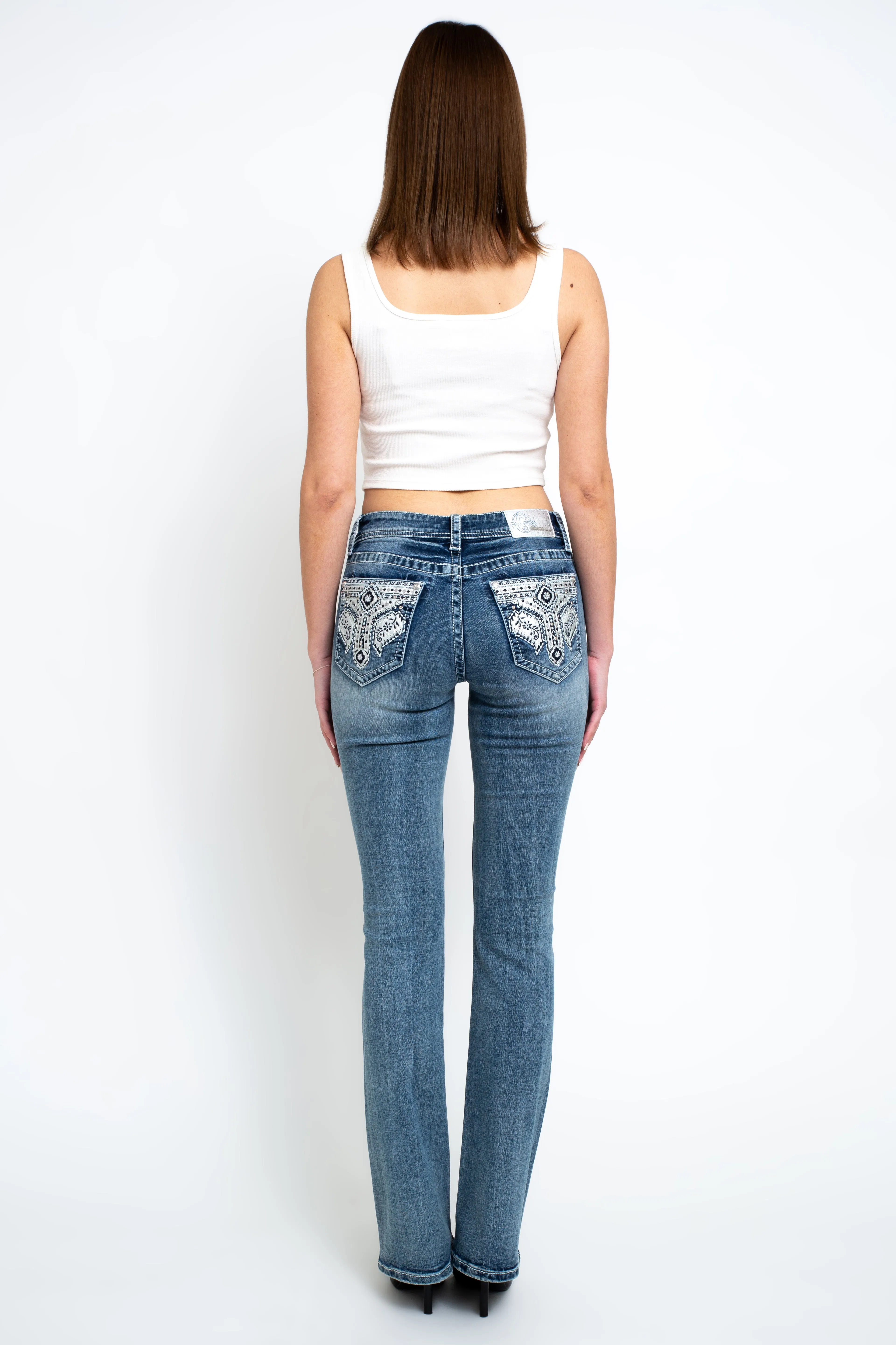 Aztec Embellished Mid Rise Bootcut Jeans - Modify Cut