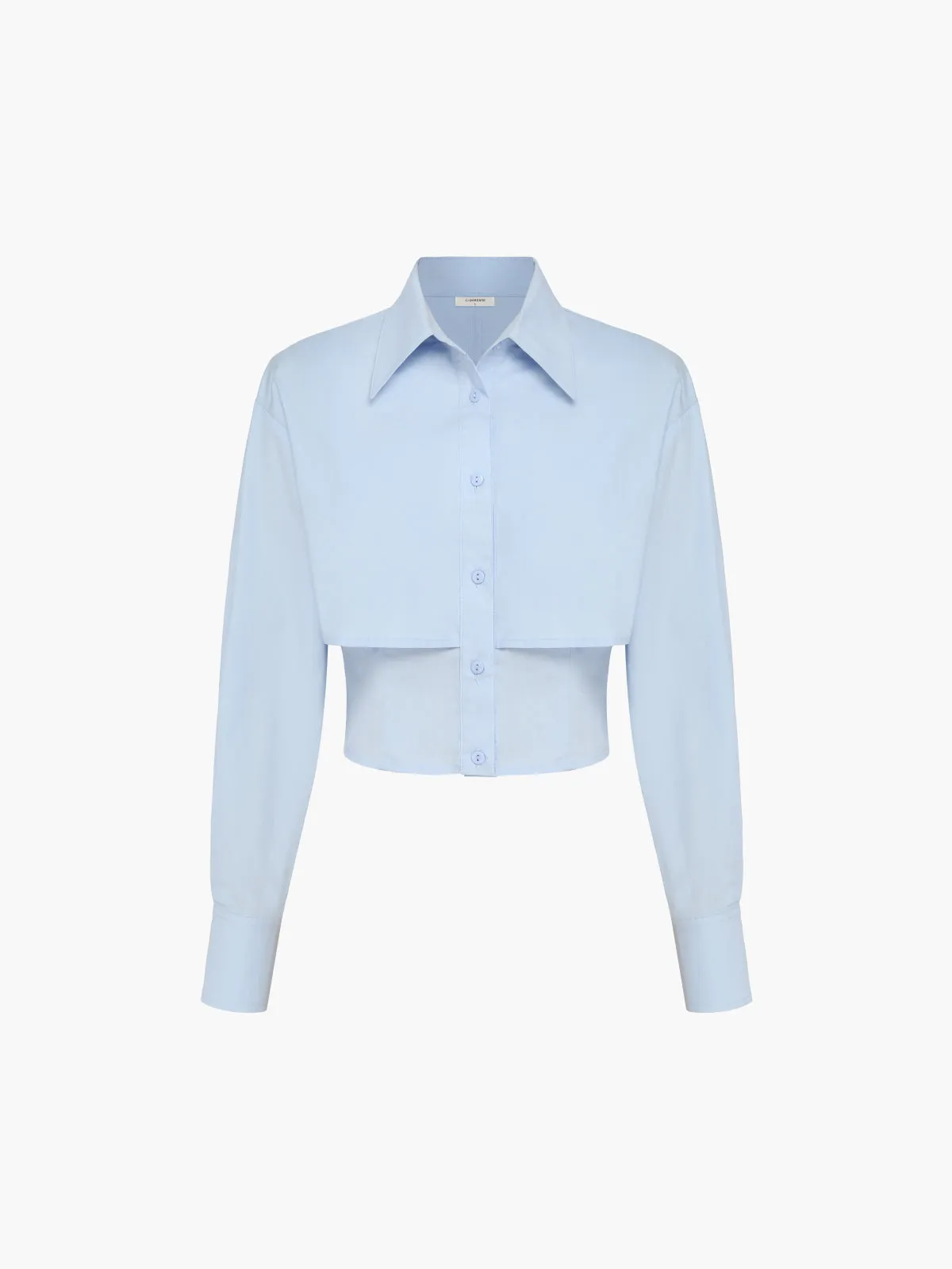 Baby Blue Open Collar Double Layer Crop Shirt