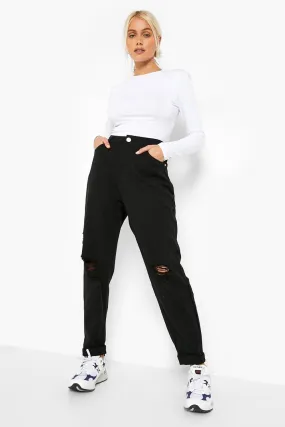 Basics High Waist Distressed Mom Jeans