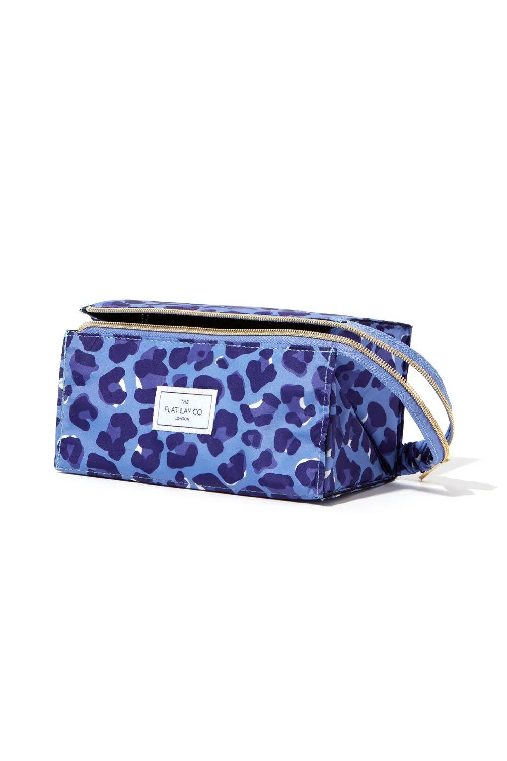 Beauty Tools | The Flat Lay Co. Open Flat Box Bag in Blue Leopard | The Flat Lay Co