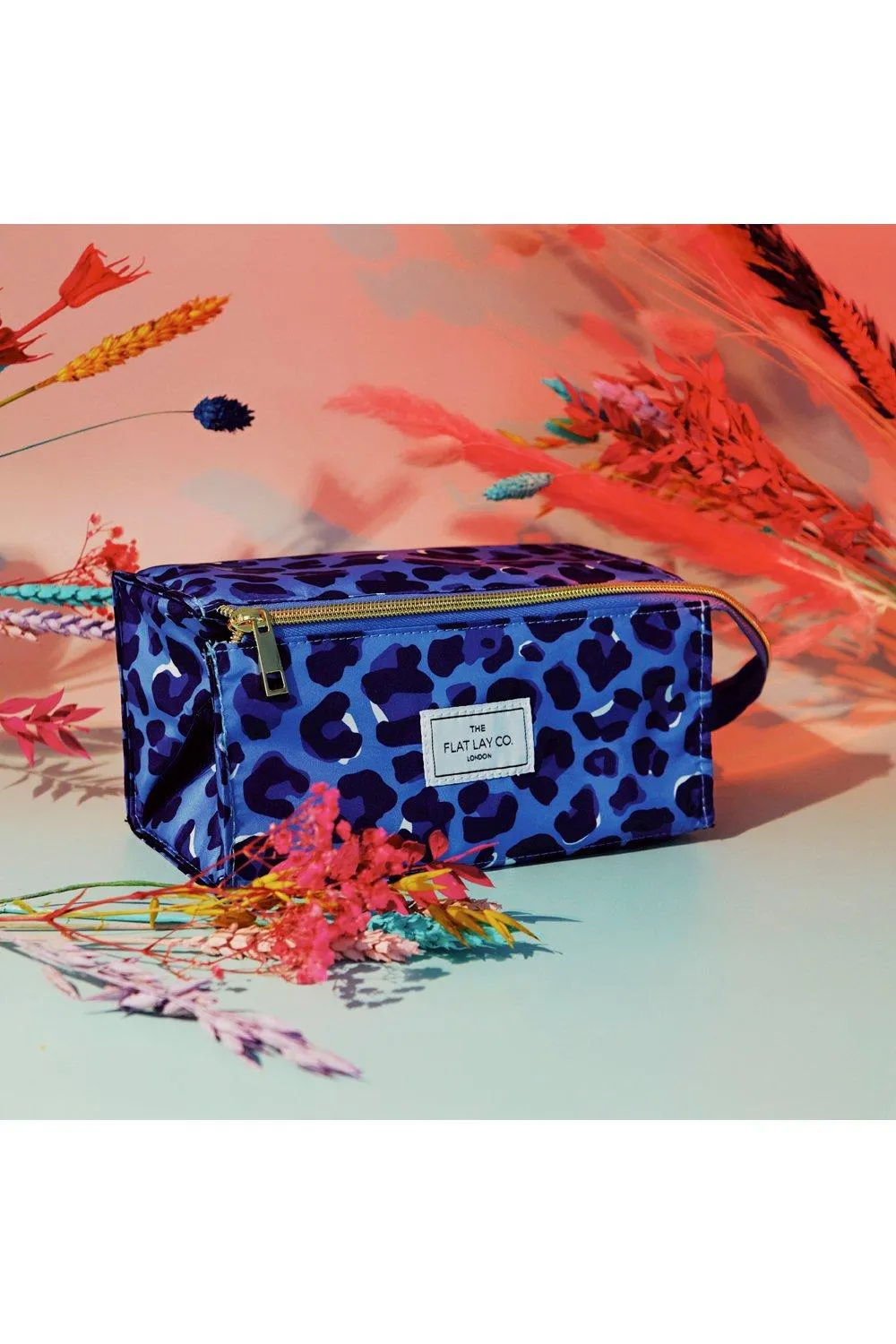 Beauty Tools | The Flat Lay Co. Open Flat Box Bag in Blue Leopard | The Flat Lay Co