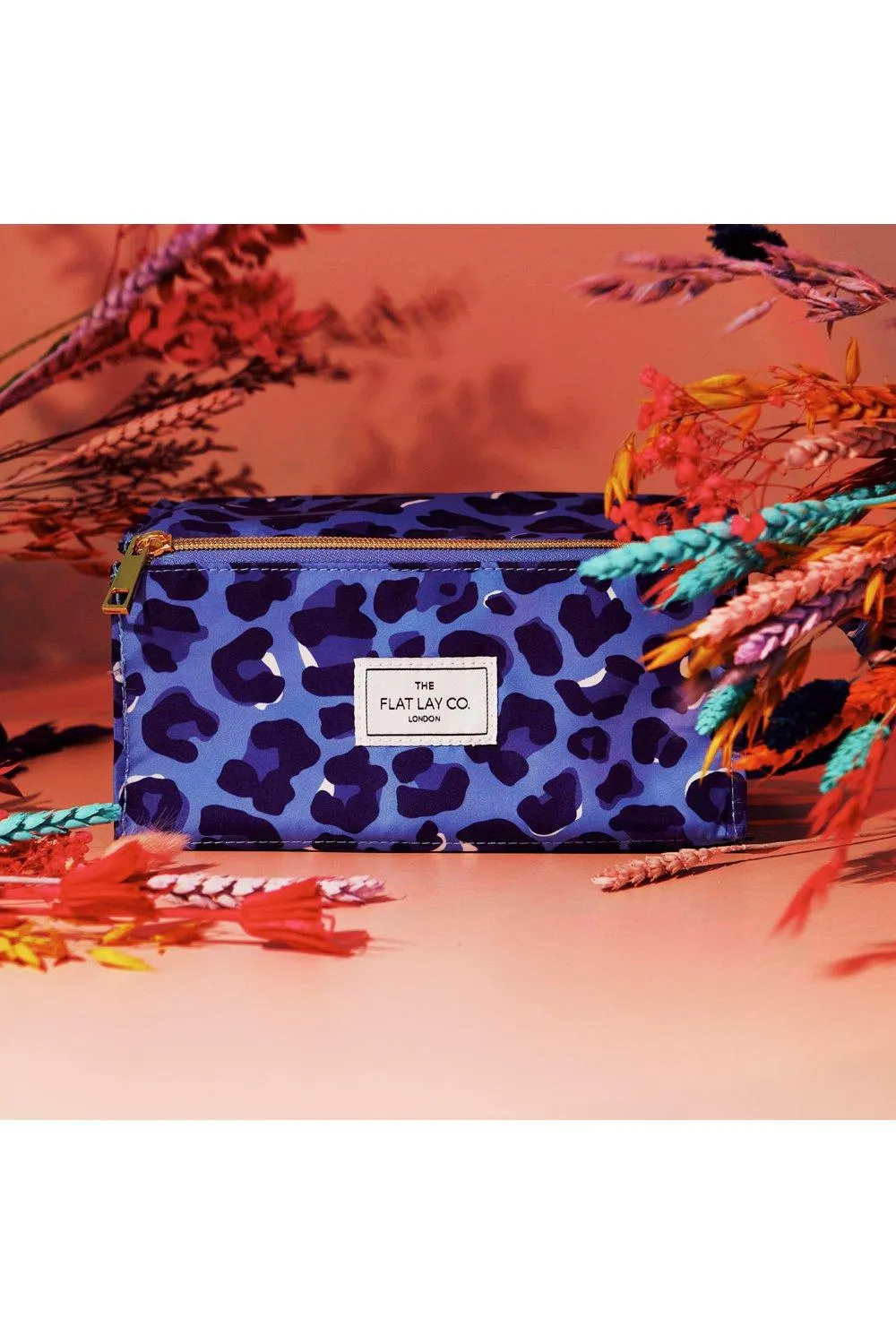 Beauty Tools | The Flat Lay Co. Open Flat Box Bag in Blue Leopard | The Flat Lay Co