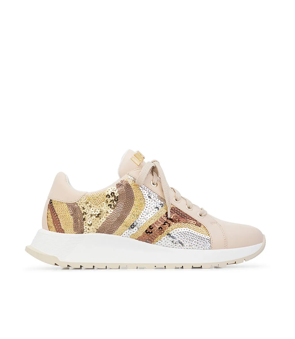 Beige leather sneakers with sequins - Top fashion picks