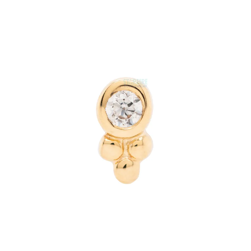 Bezel-Set with Tri Bead Cluster Threaded End in Gold with Diamonds