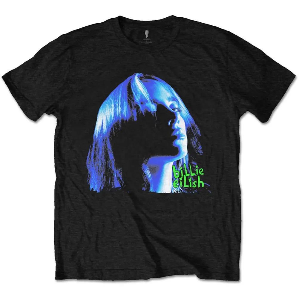 Billie Eilish Neon Blue Shadow Black Shirt.