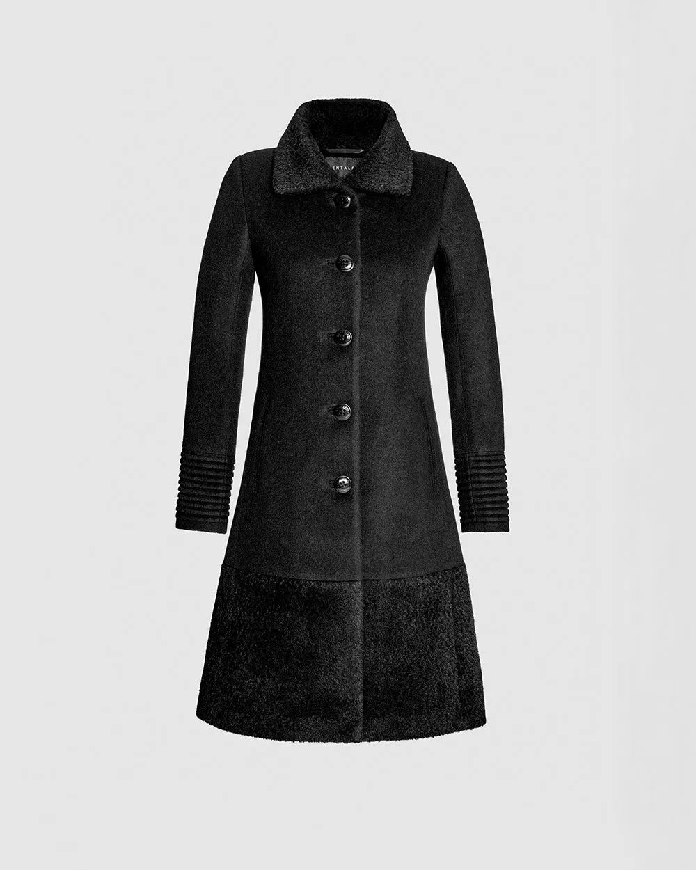 Black A-Line Coat with Bouclé Alpaca Collar - SENTALER Baby Alpaca Empire Waist