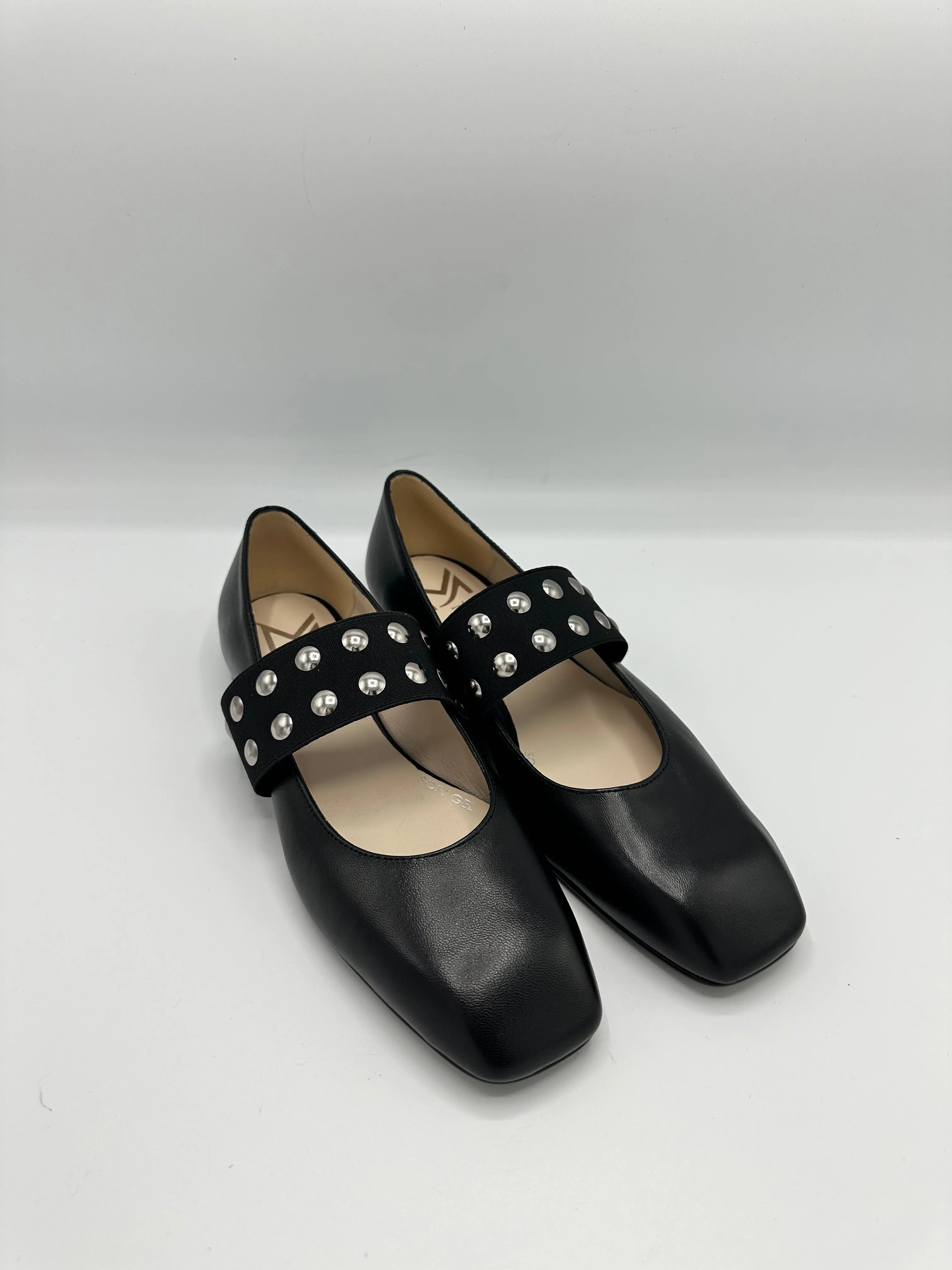 BLACK BALLET FLAT WITH STUDS - MARIAN