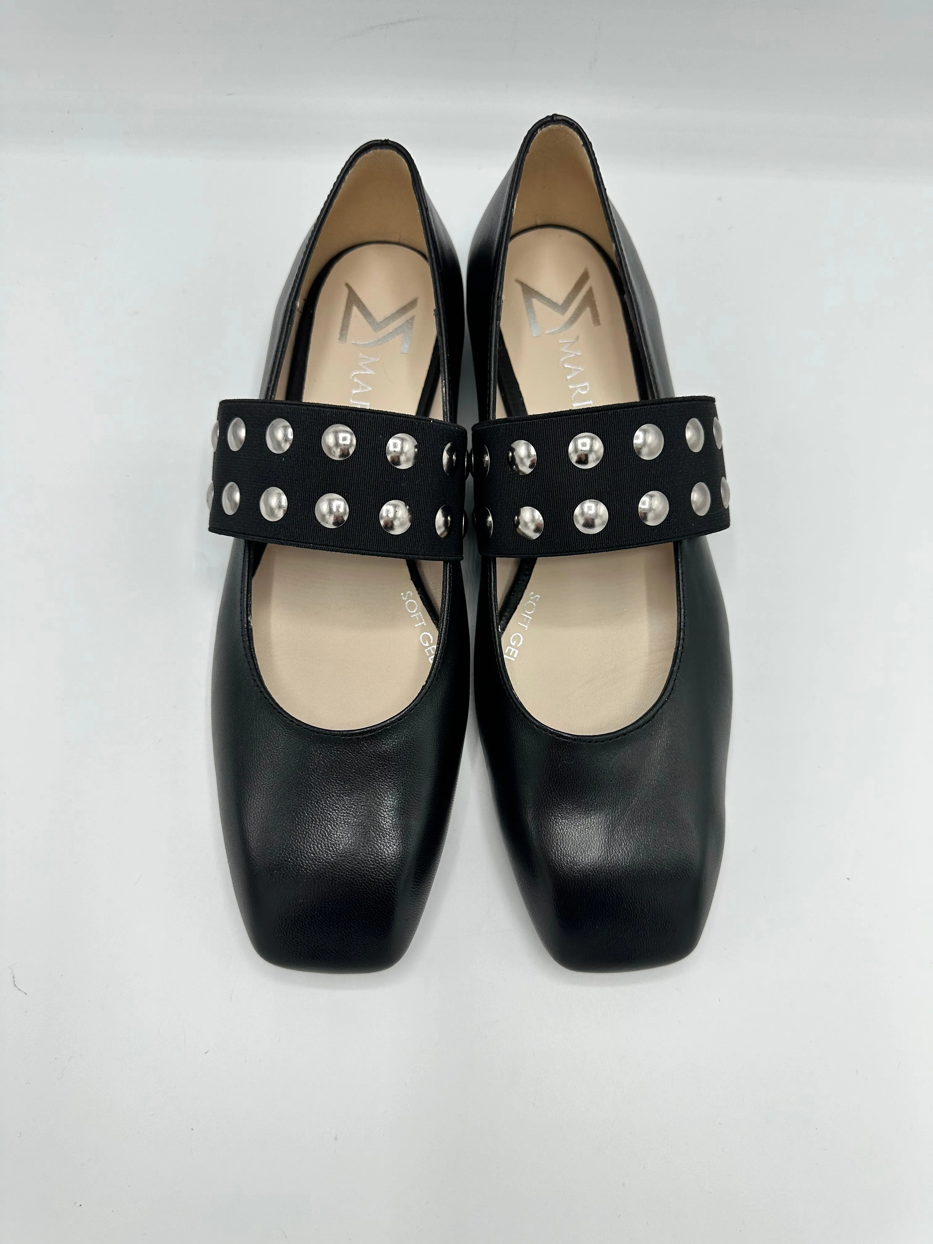 BLACK BALLET FLAT WITH STUDS - MARIAN