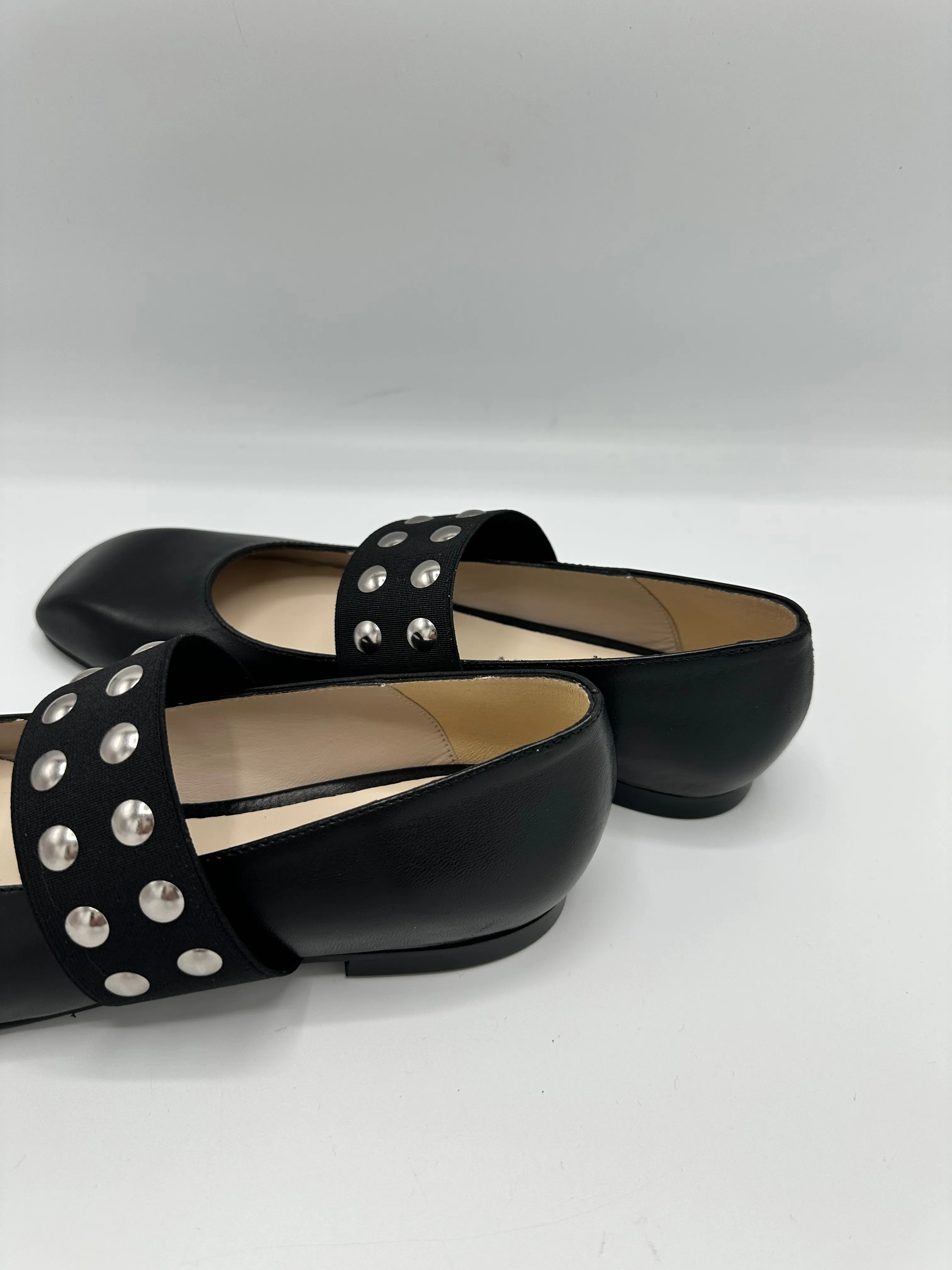 BLACK BALLET FLAT WITH STUDS - MARIAN