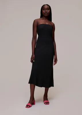 Black Bandeau Strapless Midi Dress