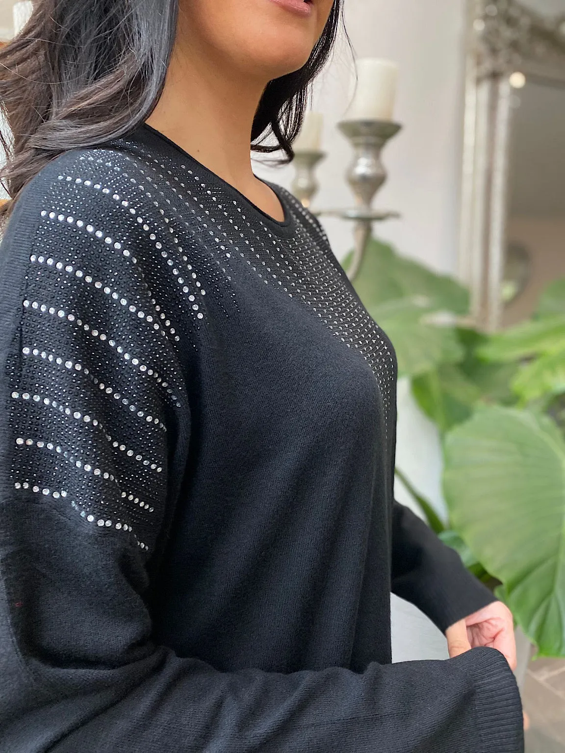 Black Diamond Print Knit Fern