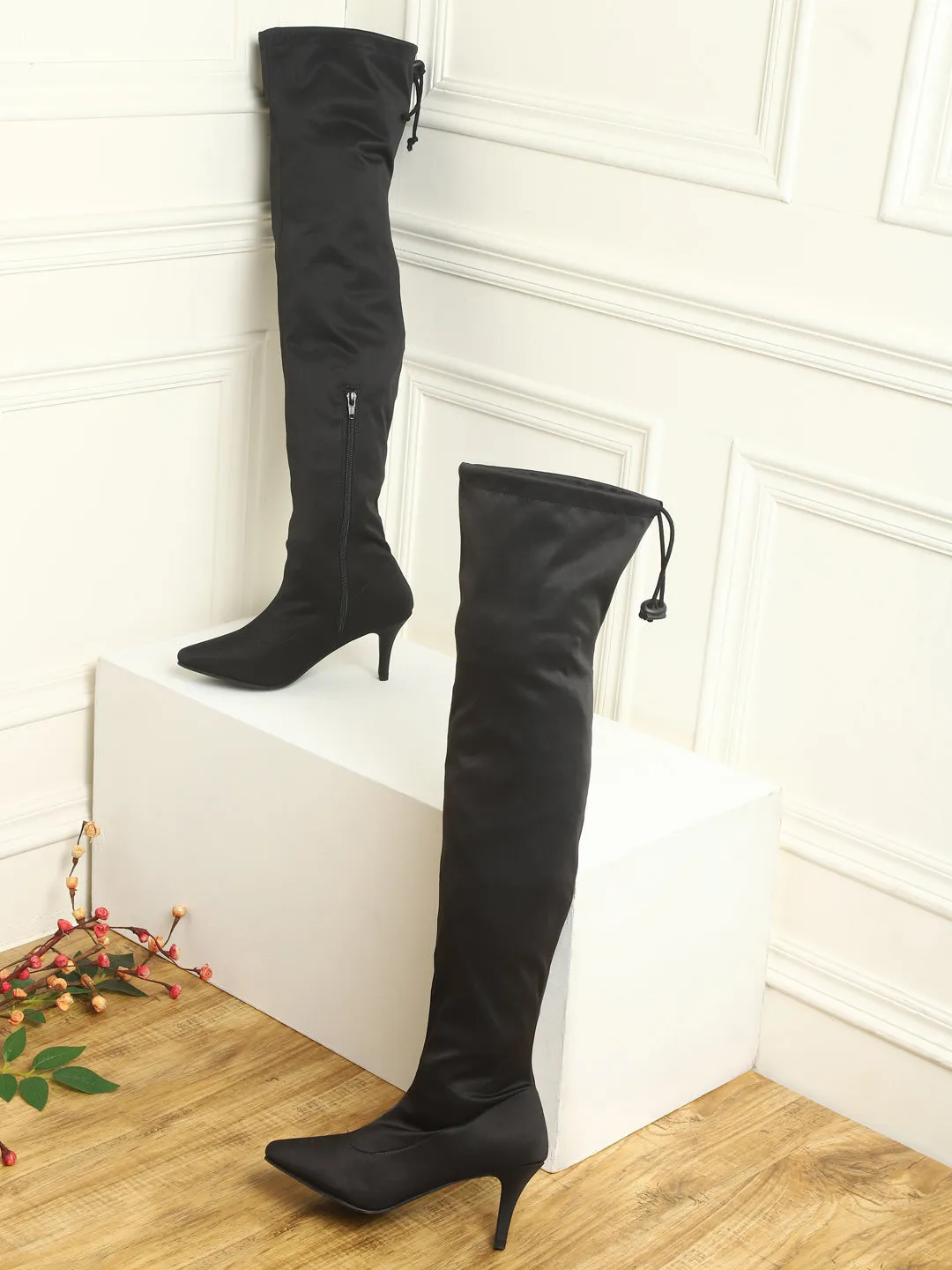 Black Lycra Stiletto Long Boots (TC-ST-1269-BLKLYC)