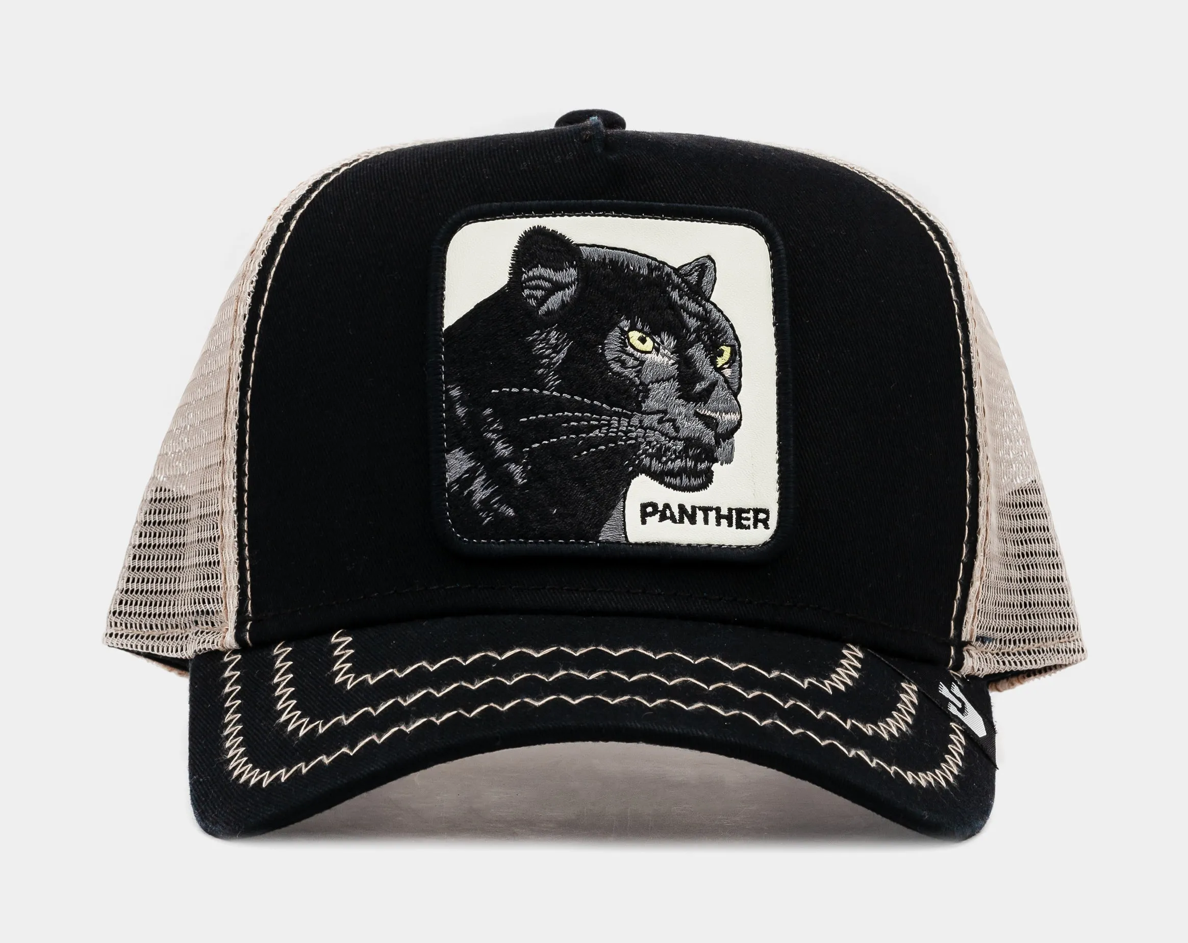 Men's Trucker Hat in Black/Beige with Black Panther