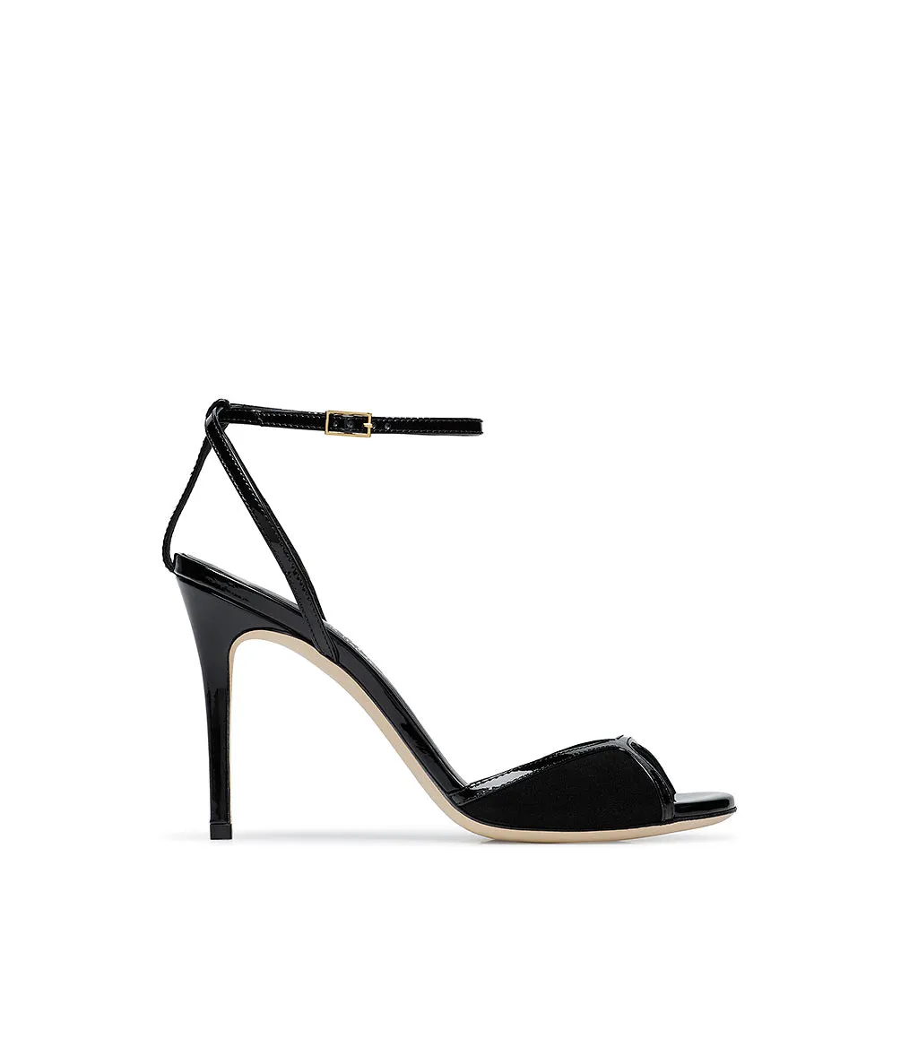 Black Patent and Suede Leather Sandals