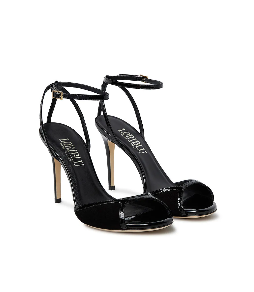 Black Patent and Suede Leather Sandals