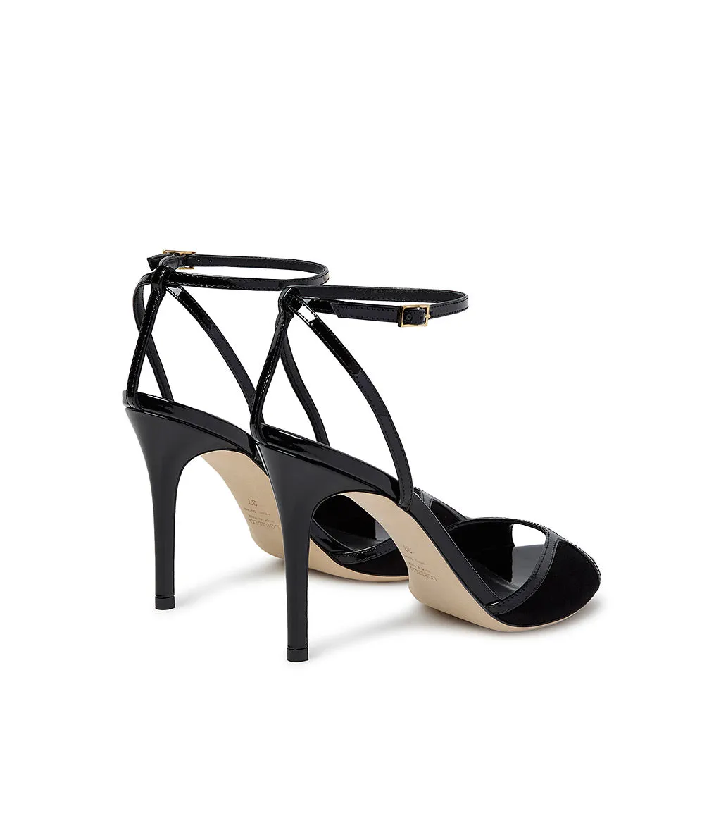 Black Patent and Suede Leather Sandals