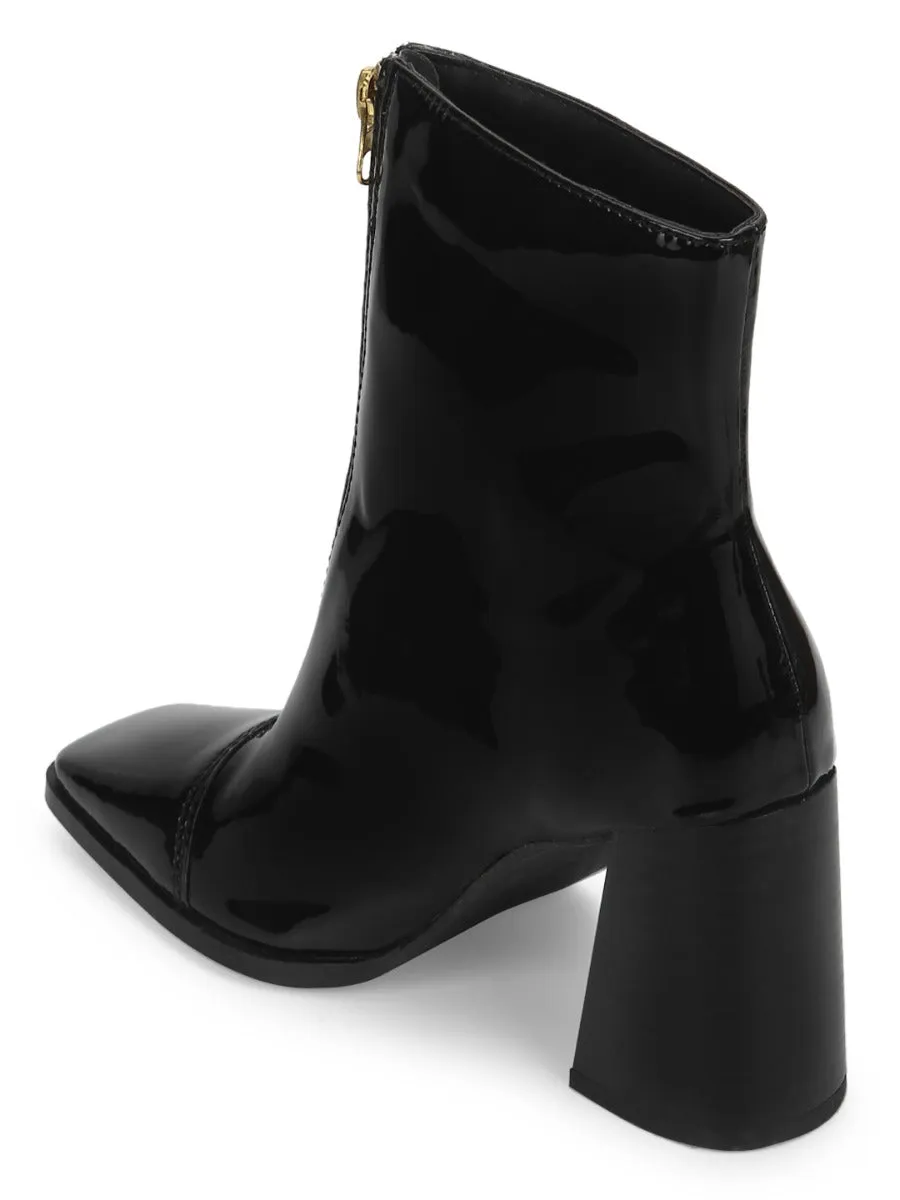 Black Patent Square Toe Ankle Boots