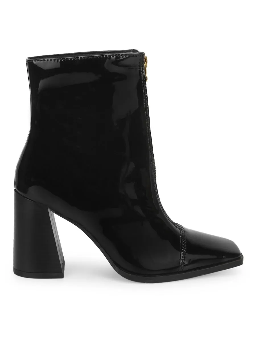 Black Patent Square Toe Ankle Boots