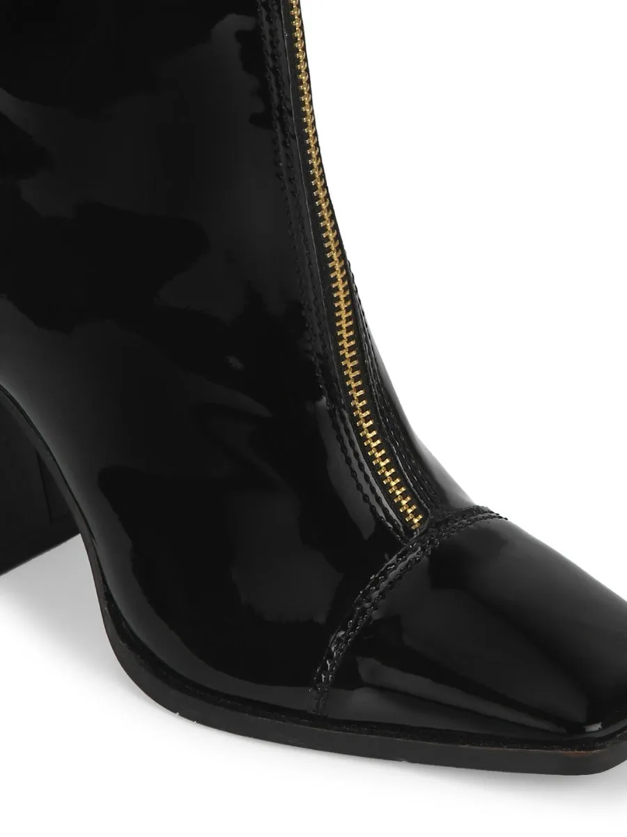 Black Patent Square Toe Ankle Boots