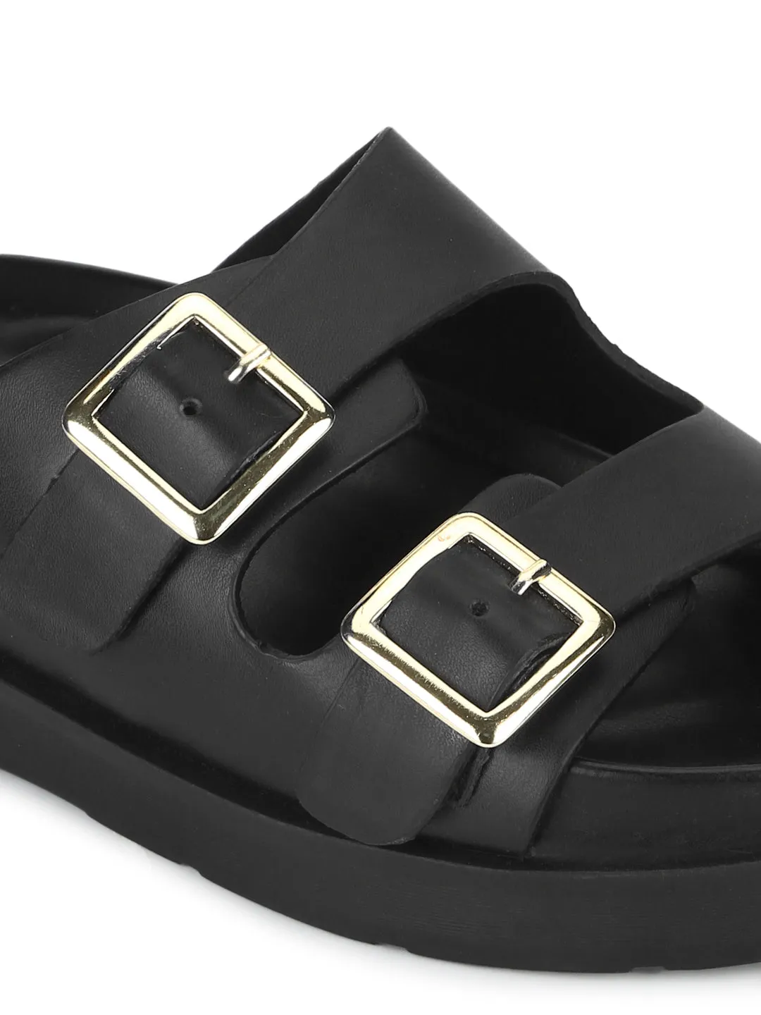 Black PU Side Buckle Slides