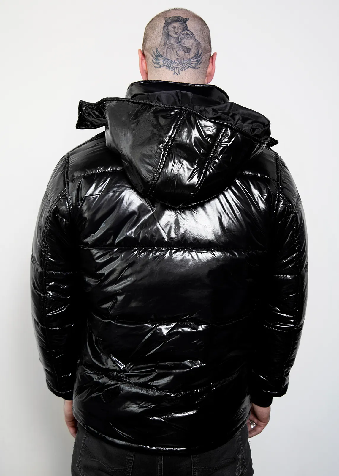 Black Puffer Jacket with Hood | Shiny Puffer Jacket Mens