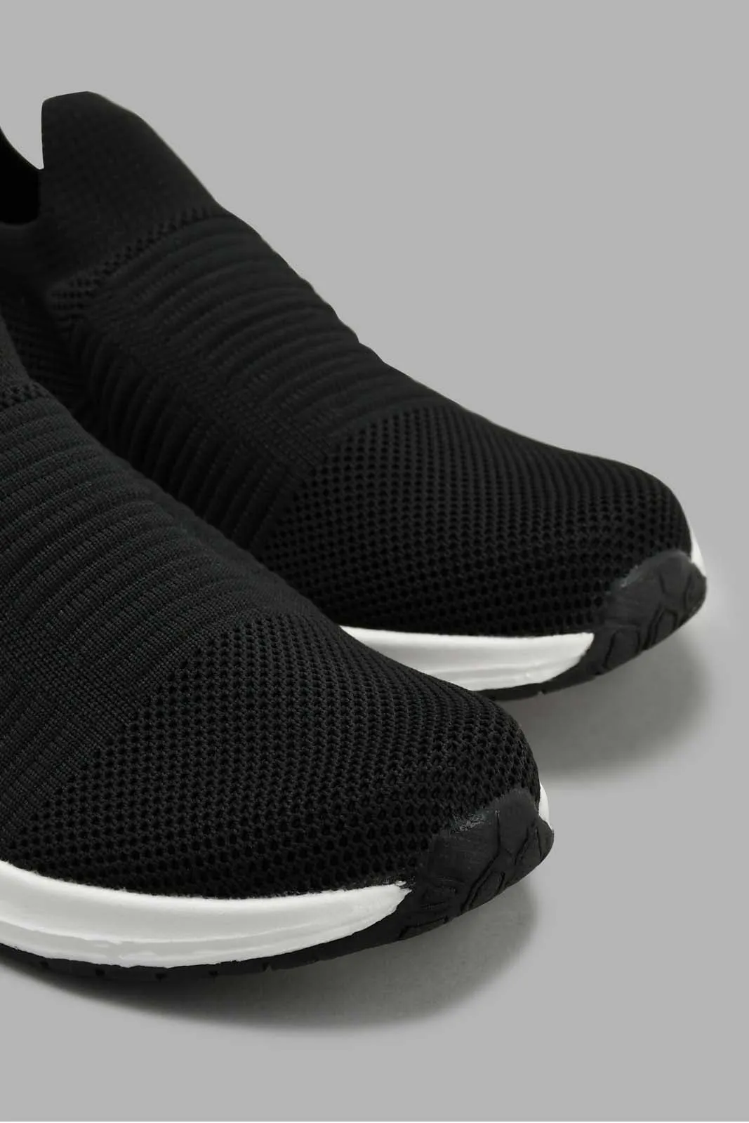 Black Ribbed Knit-Slip On