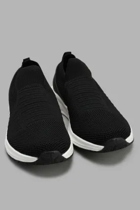 Black Ribbed Knit-Slip On