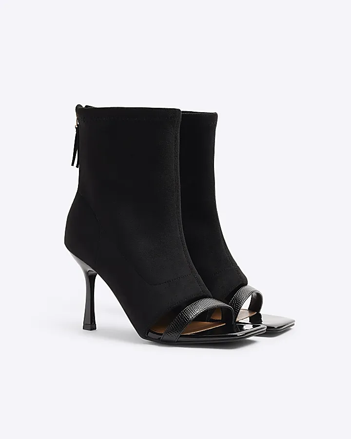 Black suedette sock boot heeled sandals