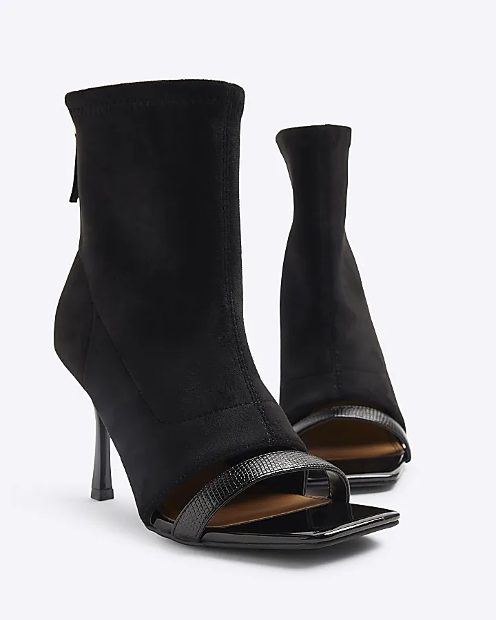 Black suedette sock boot heeled sandals