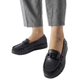 Black wedge buckle moccasins