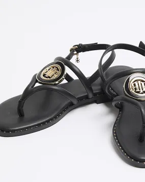 Black wide fit studded flat sandals