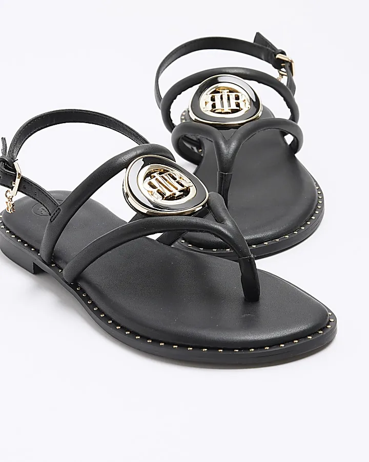 Black wide fit studded flat sandals