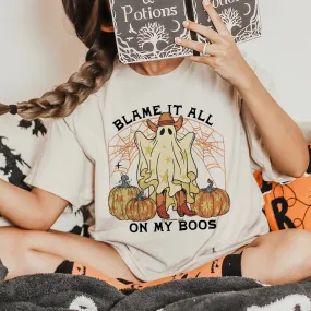 Blame It All On My Boos Cream Short Sleeve Graphic Tee - Online Exclusive