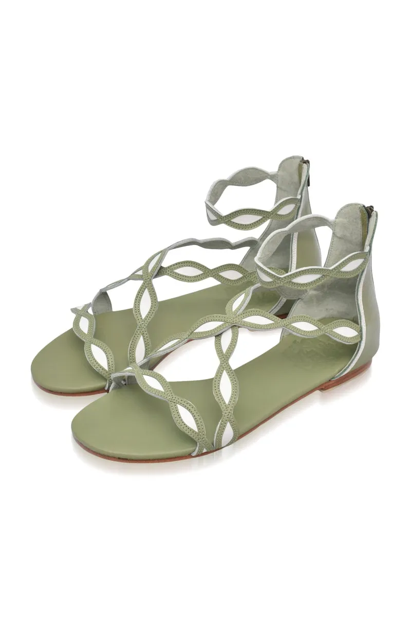 Leather Sandals in Olive and White by Blossom