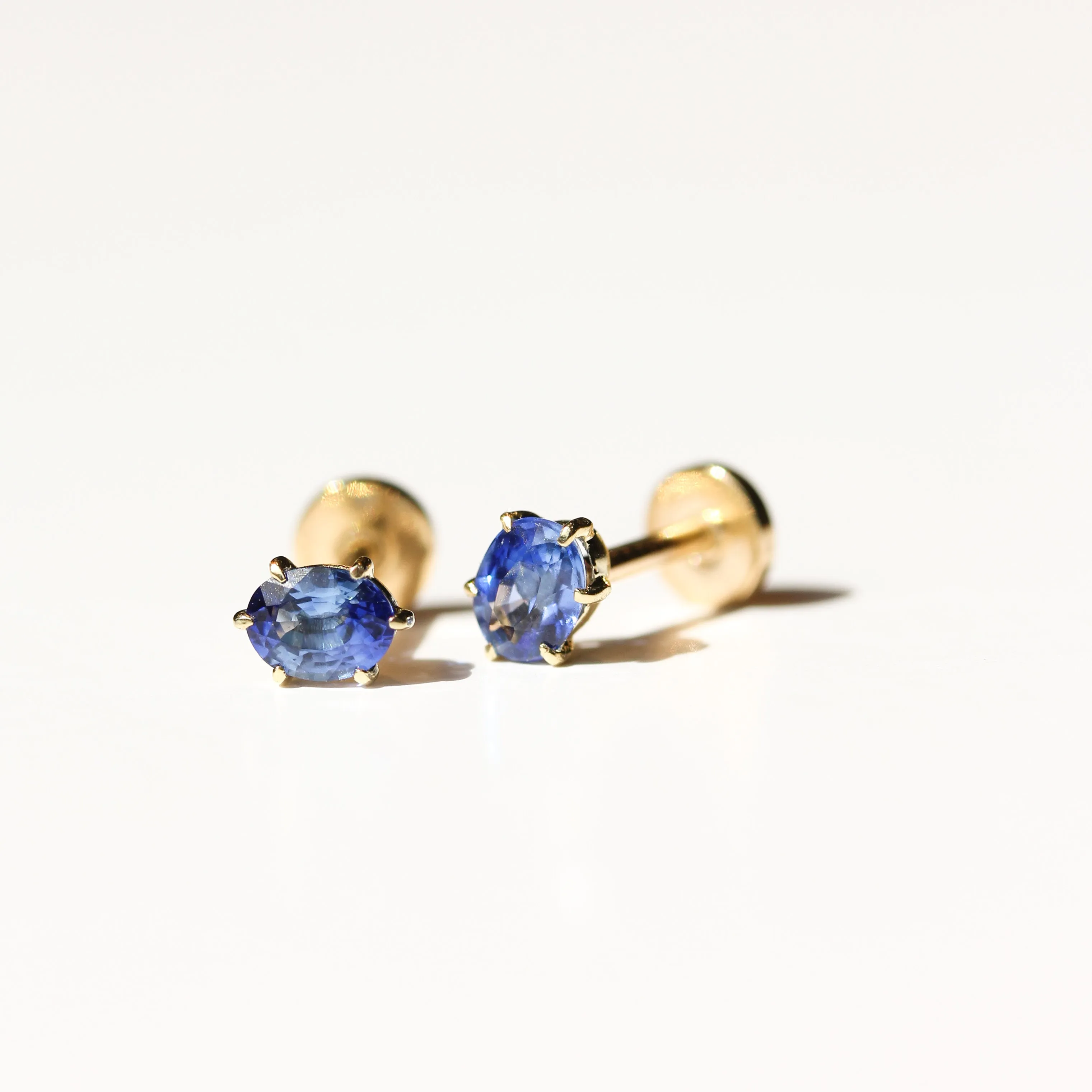 Blue Sapphire Flat Back Stud Earring