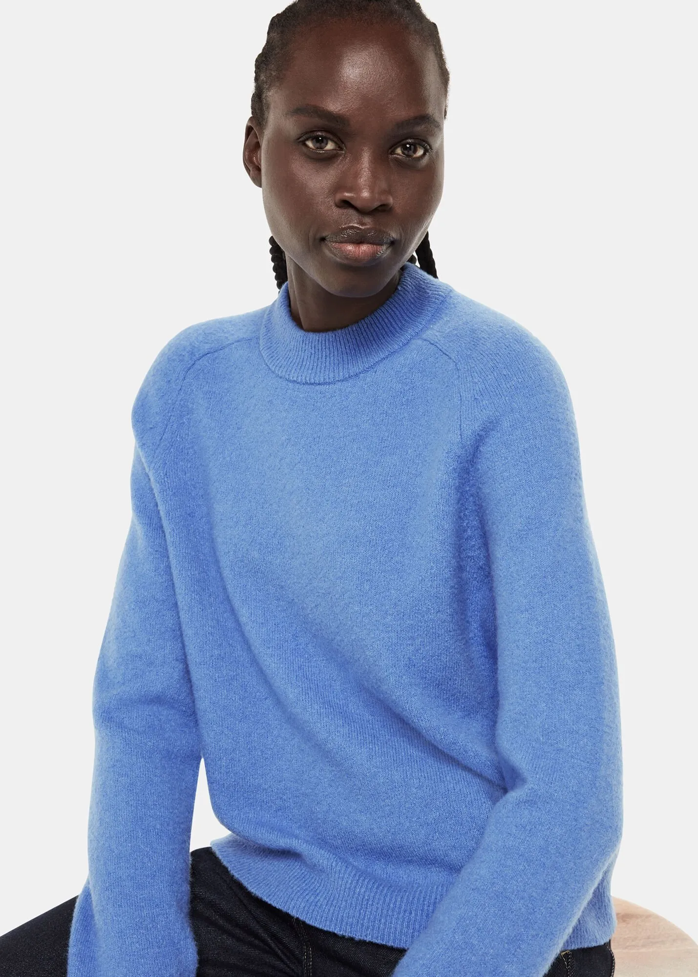 Blue Wool Textured Crew Neck Knit