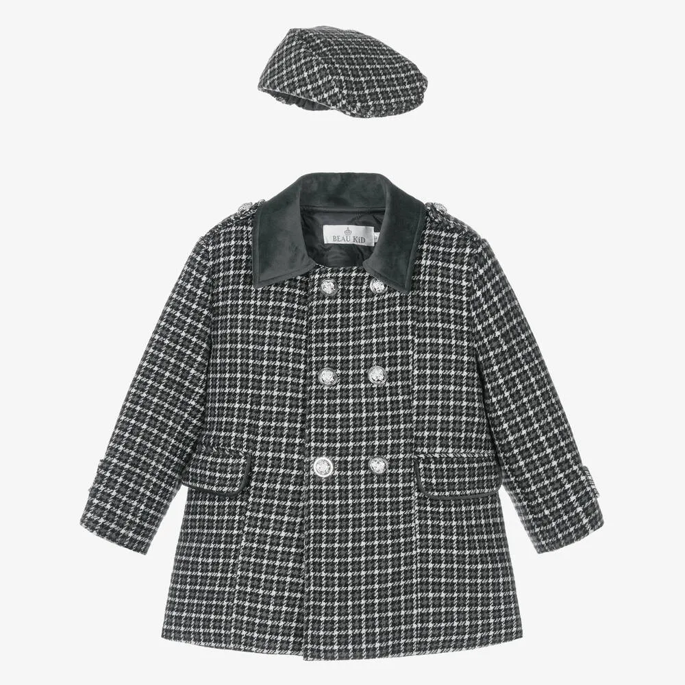 Grey Houndstooth Coat and Hat Set