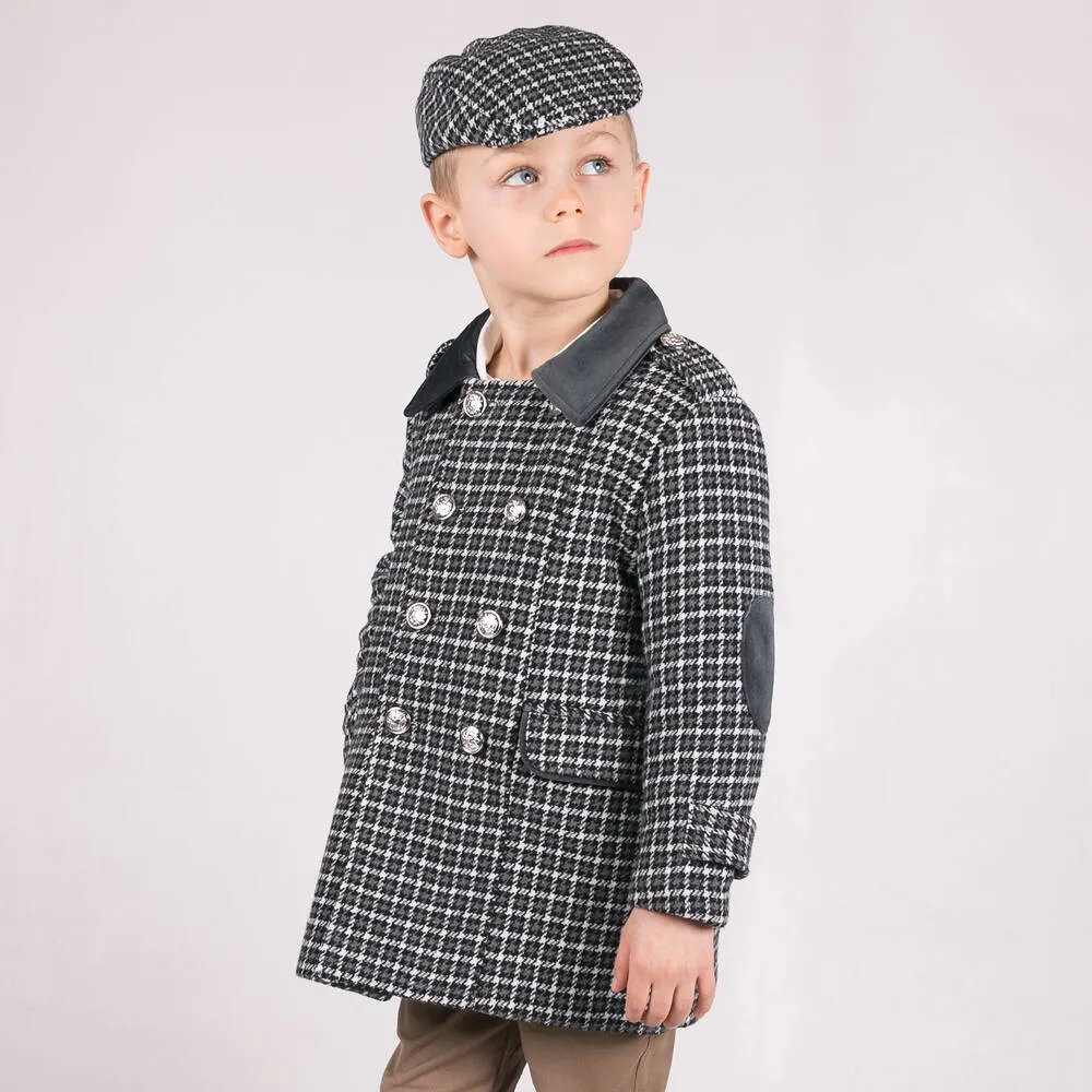 Grey Houndstooth Coat and Hat Set