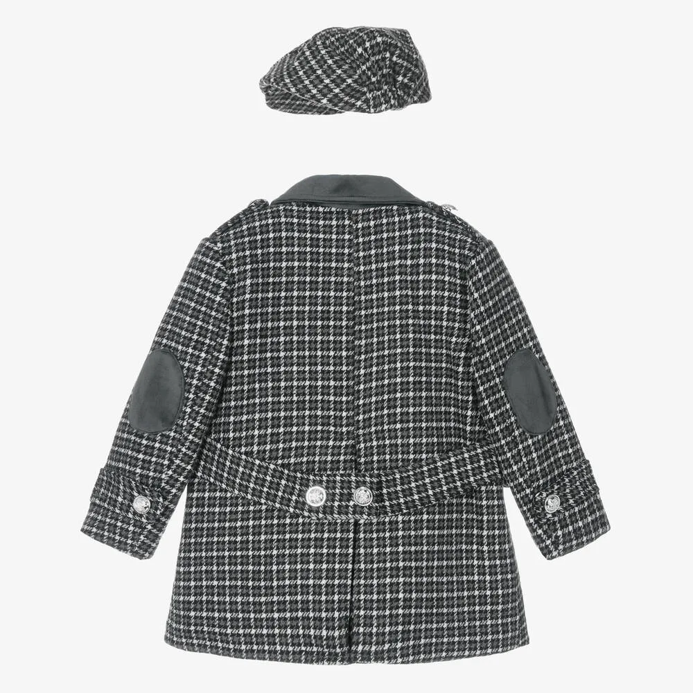 Grey Houndstooth Coat and Hat Set