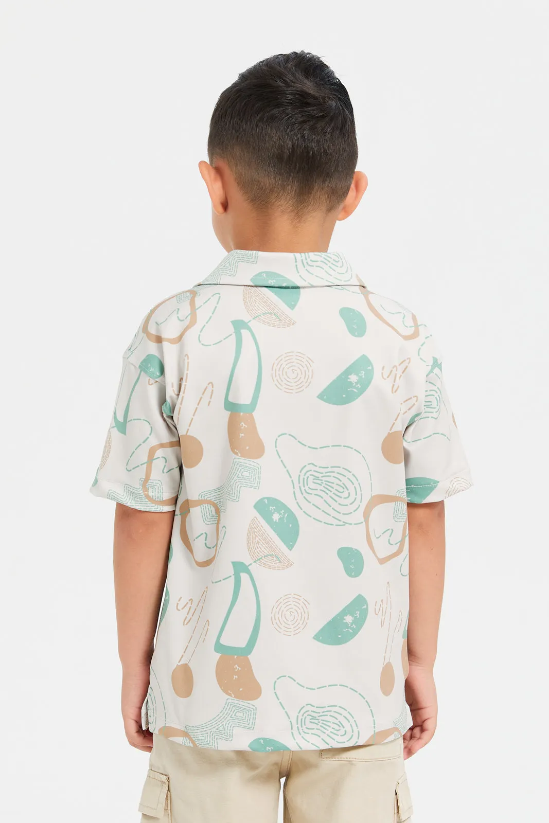 Boys Ivory Short Sleeve Printed Knit Shirt