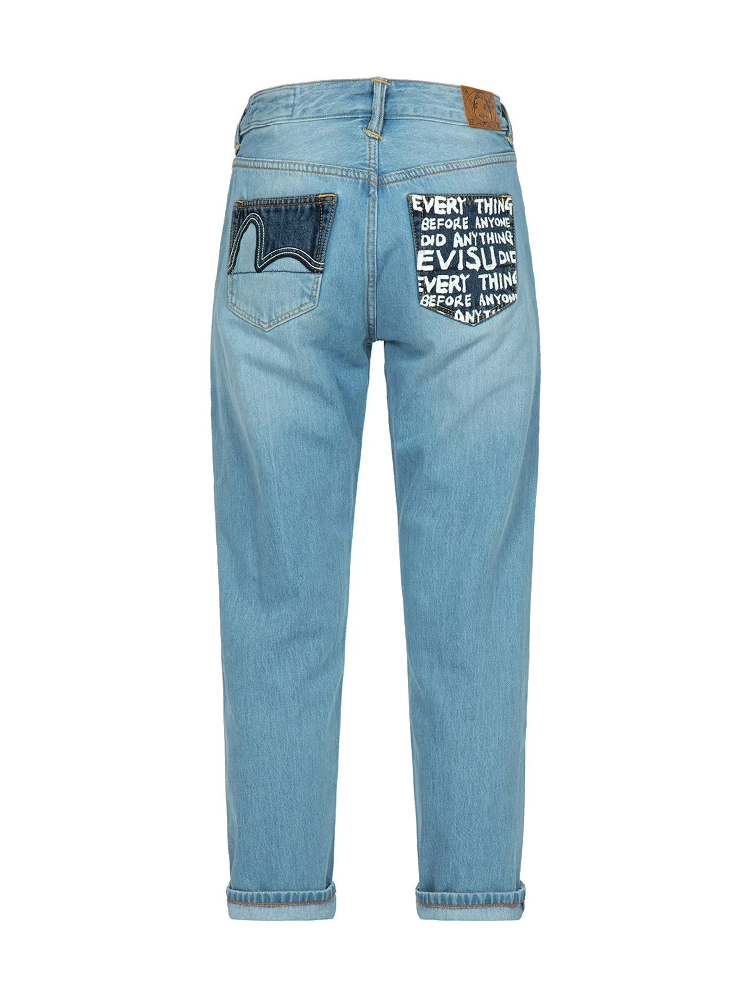 Brand Motto Print Fabric-blocking Boyfriend Jeans