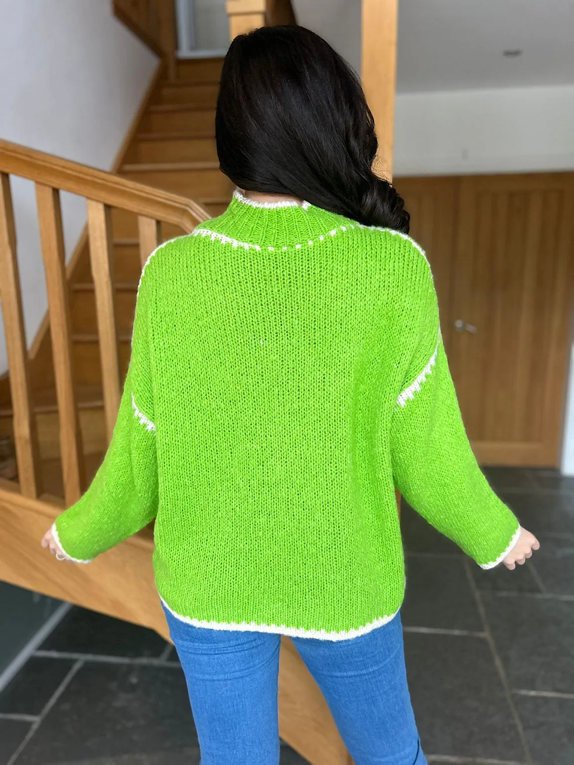 High Neck Kia Bright Green Blanket Stitch