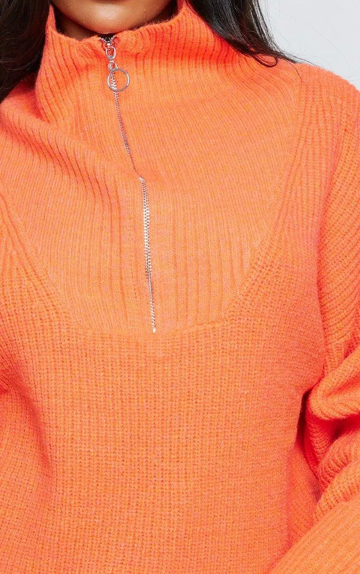 Bright Orange Marl Chunky Knit Half Zip Jumper for Women | PrettyLittleThing