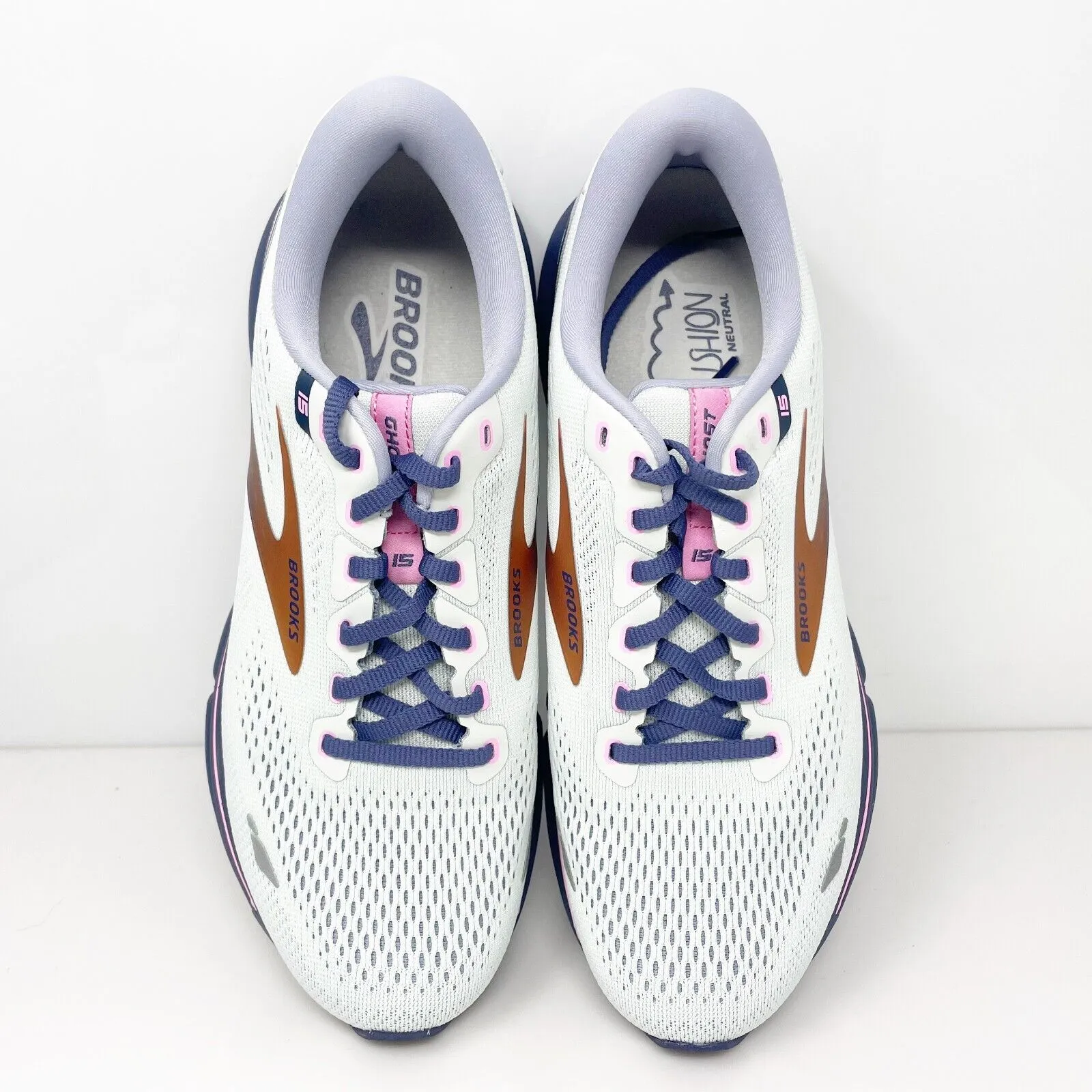 Brooks Womens Ghost 15 1203801B492 White Running Shoes Sneakers Size 10 B